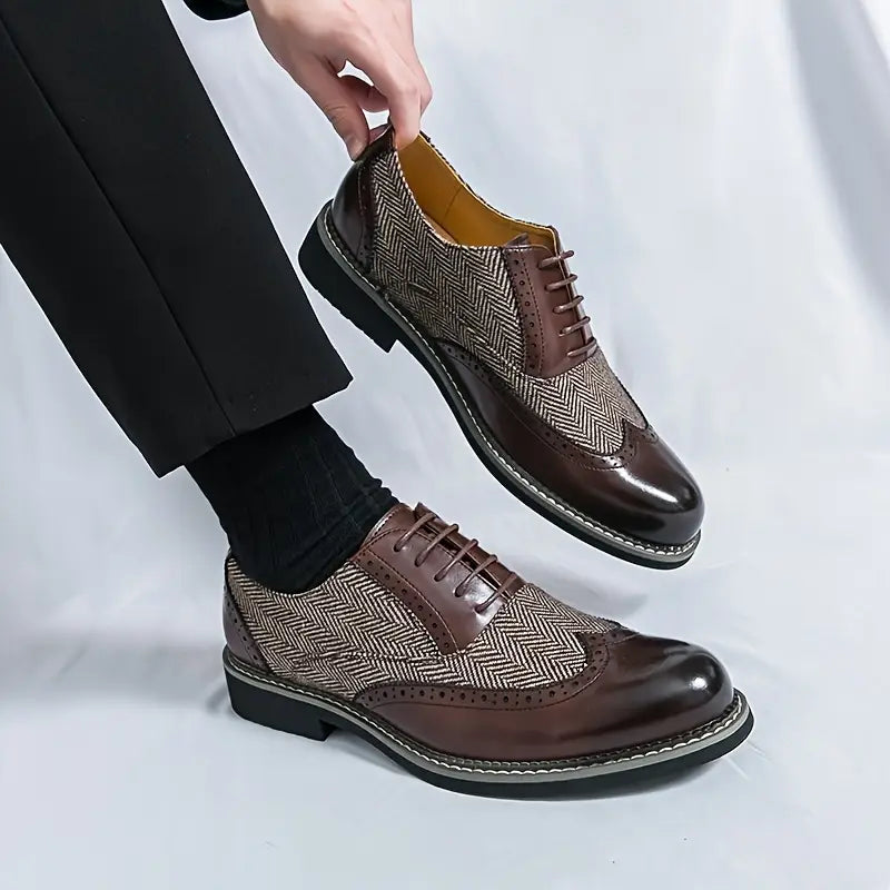Herre Tweed Oxford Brogues – Klassiske Almond Wingtip Snørebåndssko