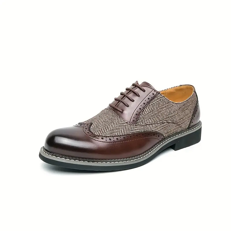 Herre Tweed Oxford Brogues – Klassiske Almond Wingtip Snørebåndssko