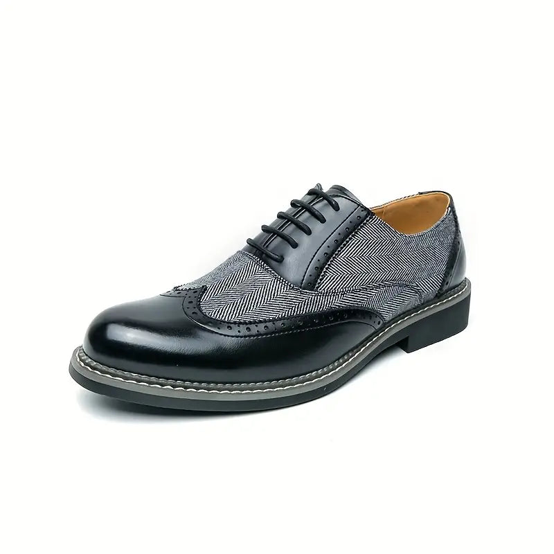 Herre Tweed Oxford Brogues – Klassiske Almond Wingtip Snørebåndssko