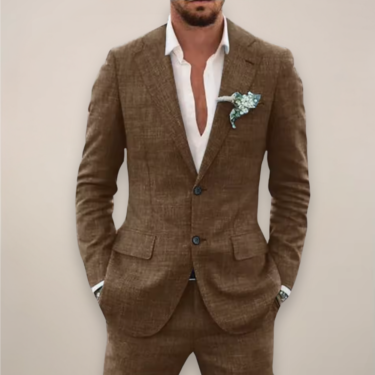 Herres Two-Piece Linnedragt – Enkeltknappet Elegant Forår/Sommer Sæt