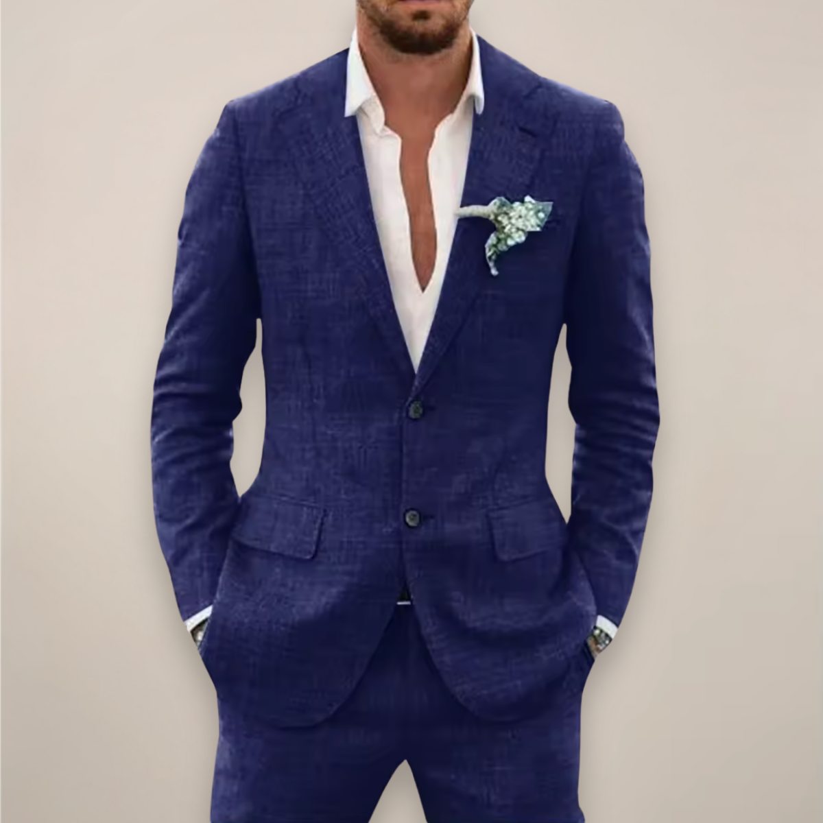 Herres Two-Piece Linnedragt – Enkeltknappet Elegant Forår/Sommer Sæt