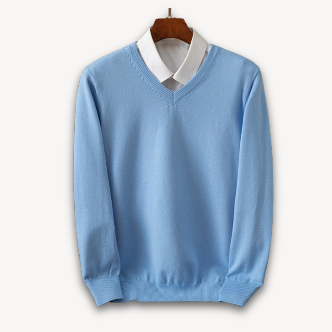 Herre V-hals Sweater – Slim Fit, Sort, Lange Ærmer