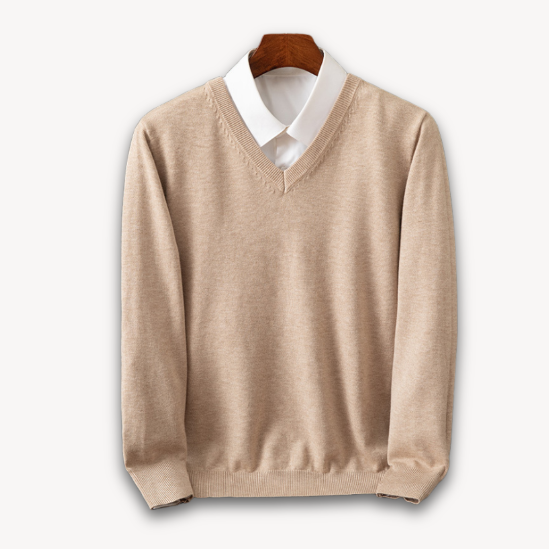 Herre V-hals Sweater – Slim Fit, Sort, Lange Ærmer