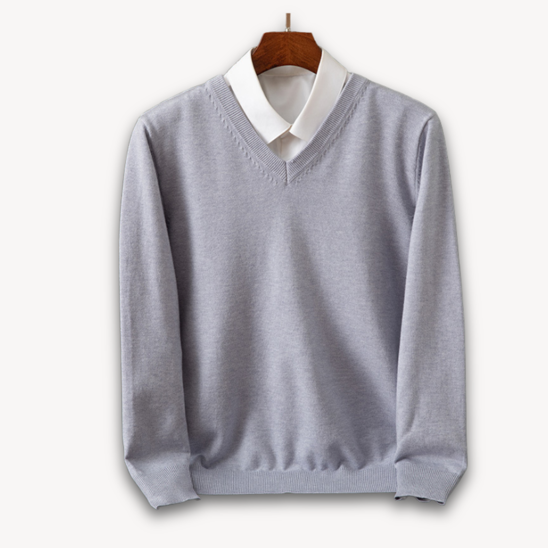 Herre V-hals Sweater – Slim Fit, Sort, Lange Ærmer