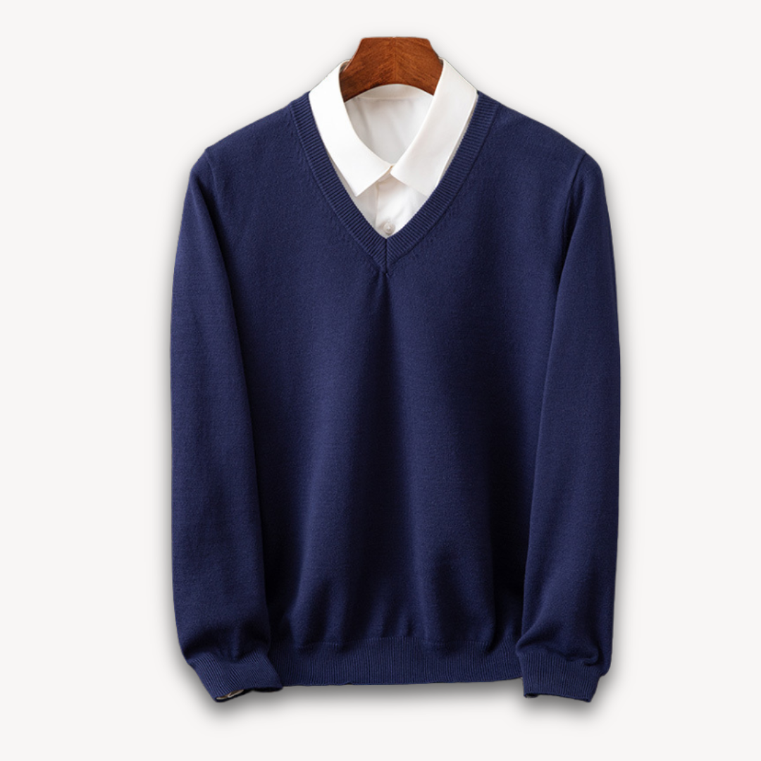 Herre V-hals Sweater – Slim Fit, Sort, Lange Ærmer