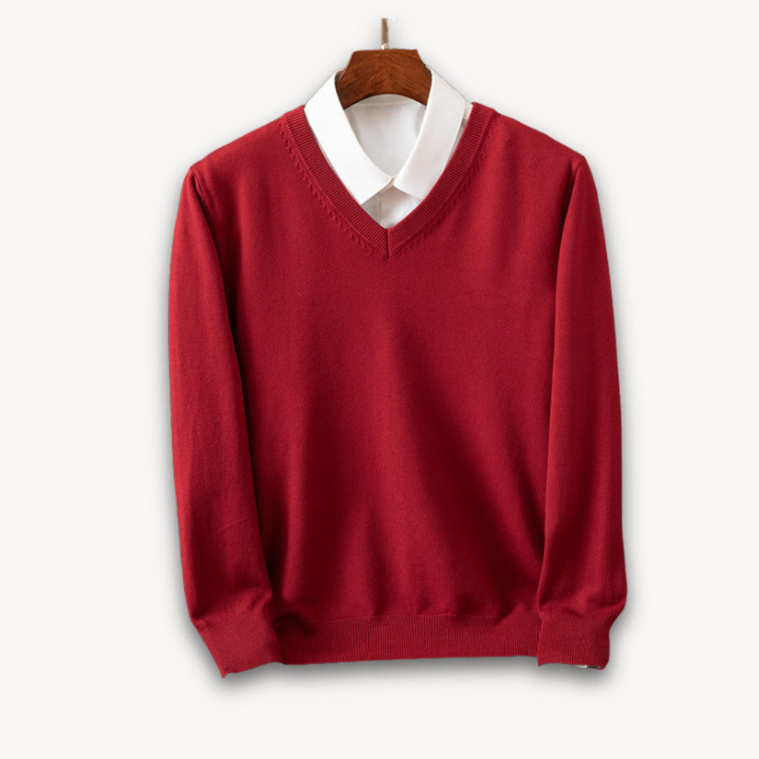 Herre V-hals Sweater – Slim Fit, Sort, Lange Ærmer