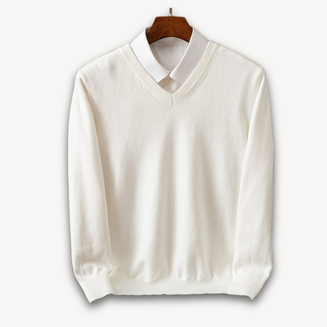 Herre V-hals Sweater – Slim Fit, Sort, Lange Ærmer