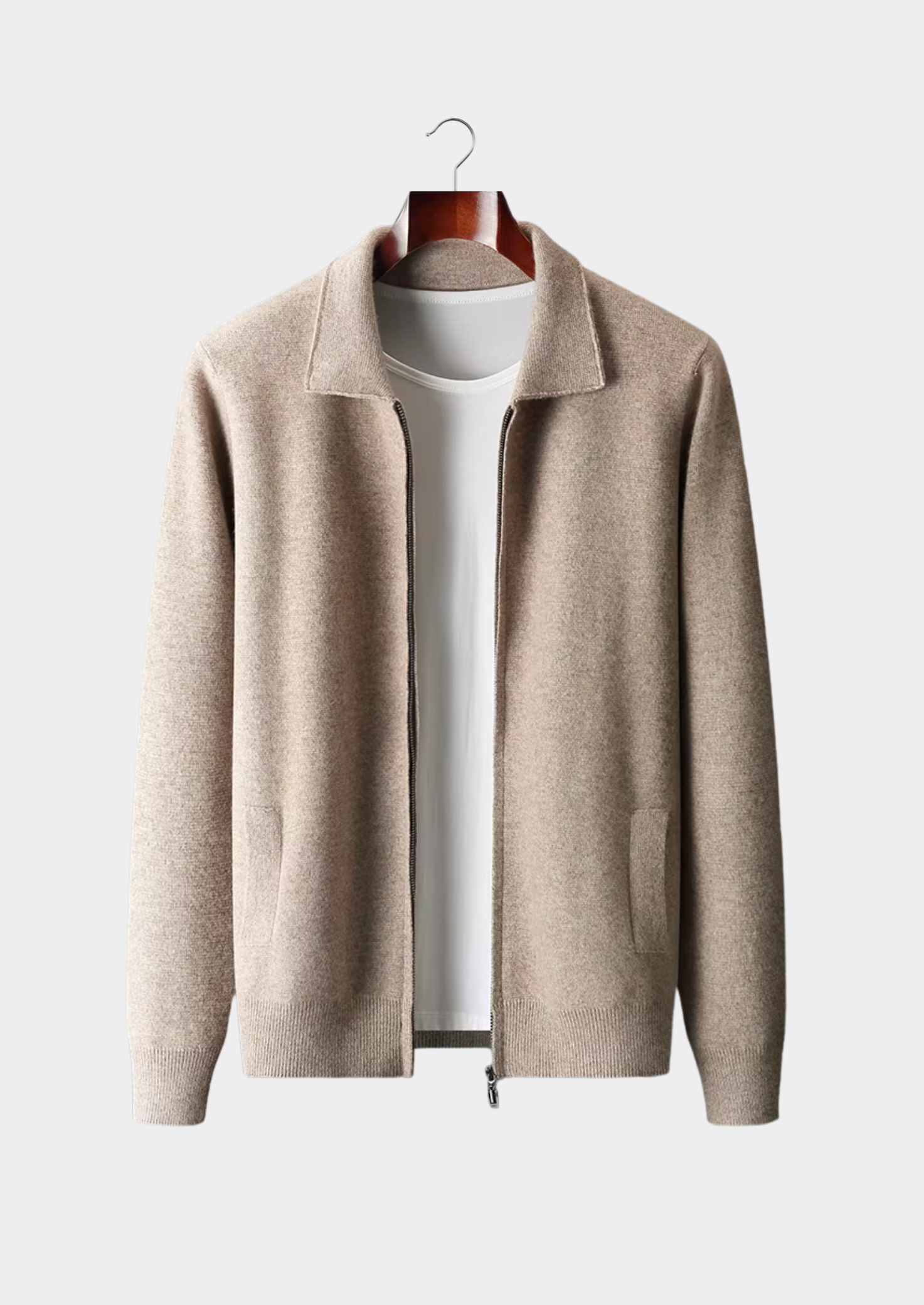 Herre Zip-Up Cardigan Sweater med Krave – All-Sæson Smart Casual Lag