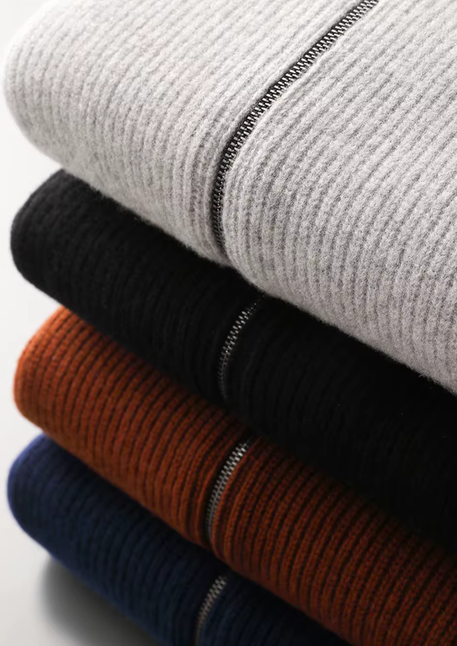 Herre Zip-Up Ribbet Cardigan Sweater med Høj Krave – Al-Sæson Casual Lag