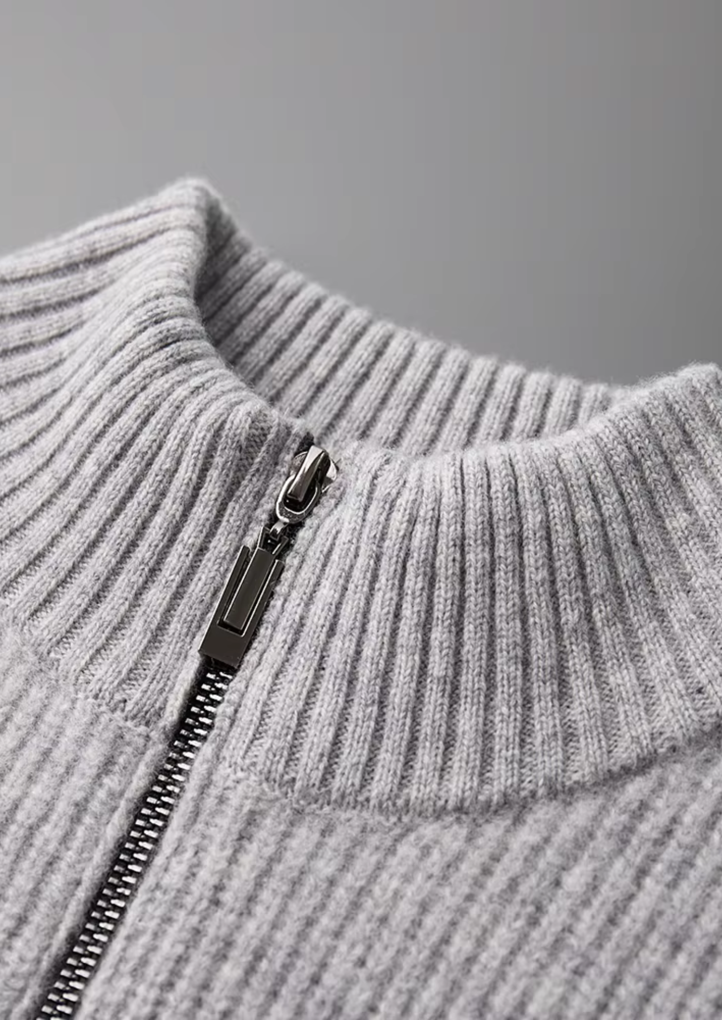 Herre Zip-Up Ribbet Cardigan Sweater med Høj Krave – Al-Sæson Casual Lag