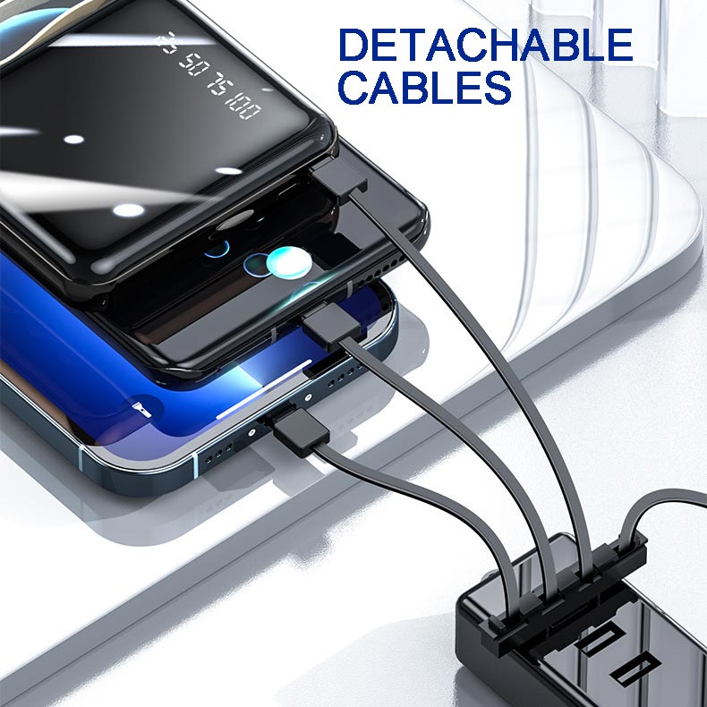 Mini Powerbank 20000mAh med Integrerede Kabler