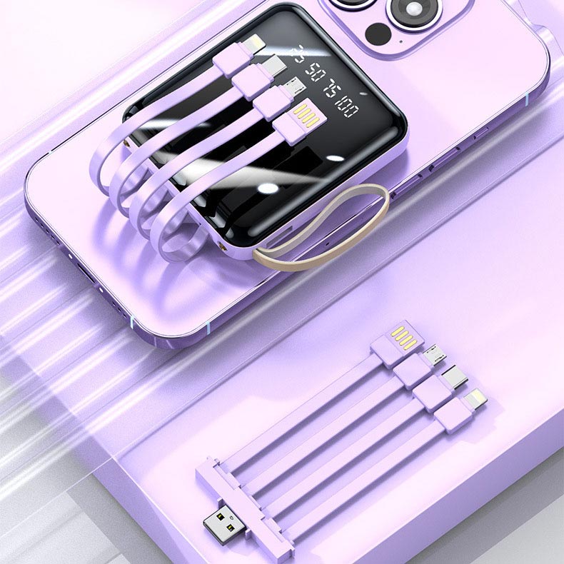 Mini Powerbank 20000mAh med Integrerede Kabler