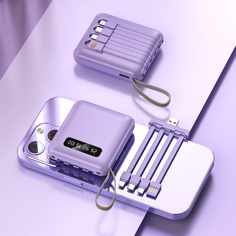 Mini Powerbank 20000mAh med Integrerede Kabler