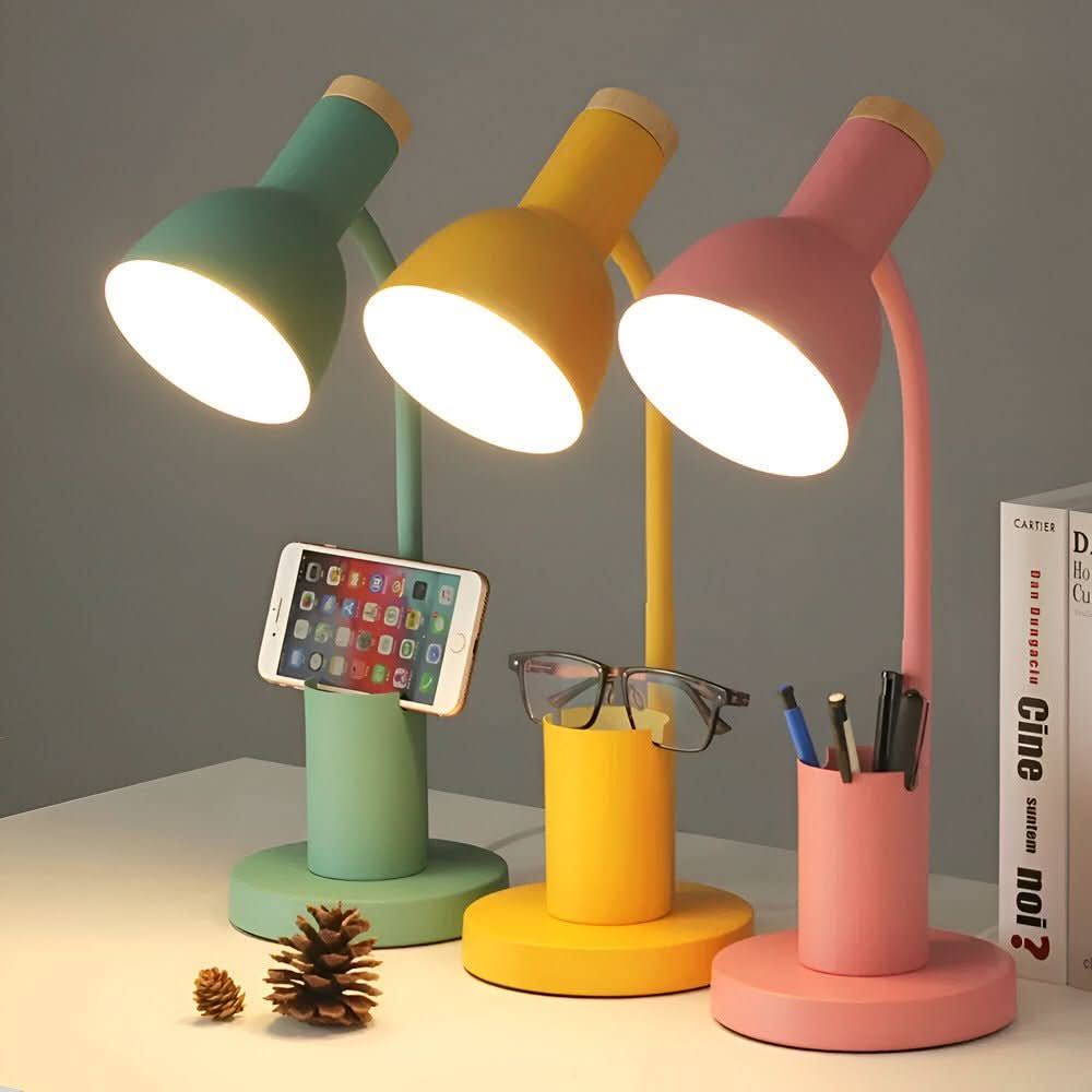 Moderne Bordlampe med Penneholder og Justerbart Lys til Skrivebord