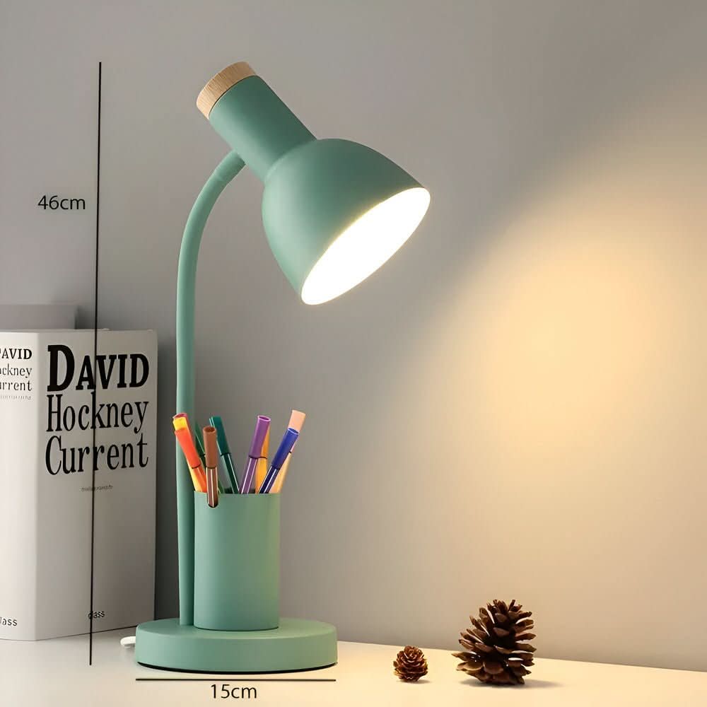 Moderne Bordlampe med Penneholder og Justerbart Lys til Skrivebord