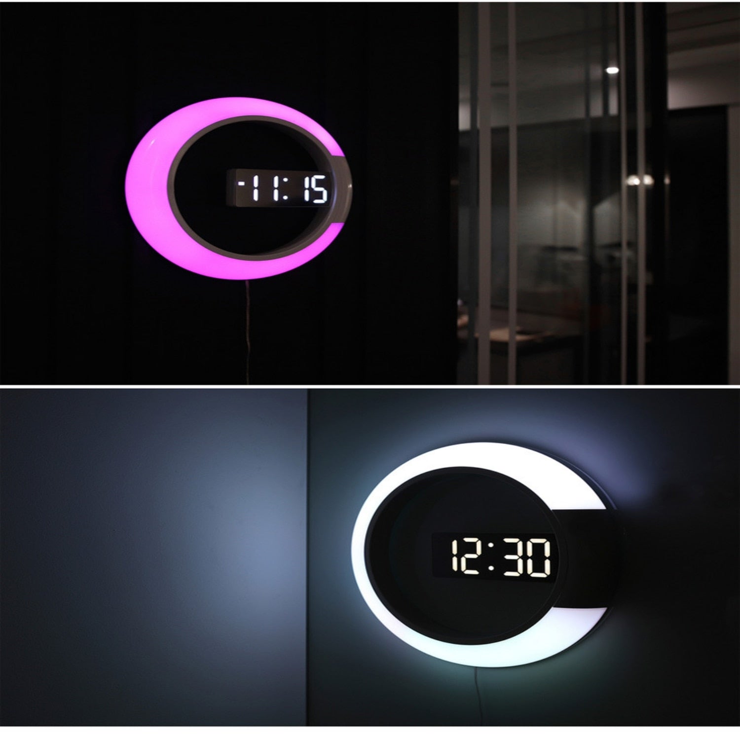Moderne LED Vægur med Justerbar Belysning