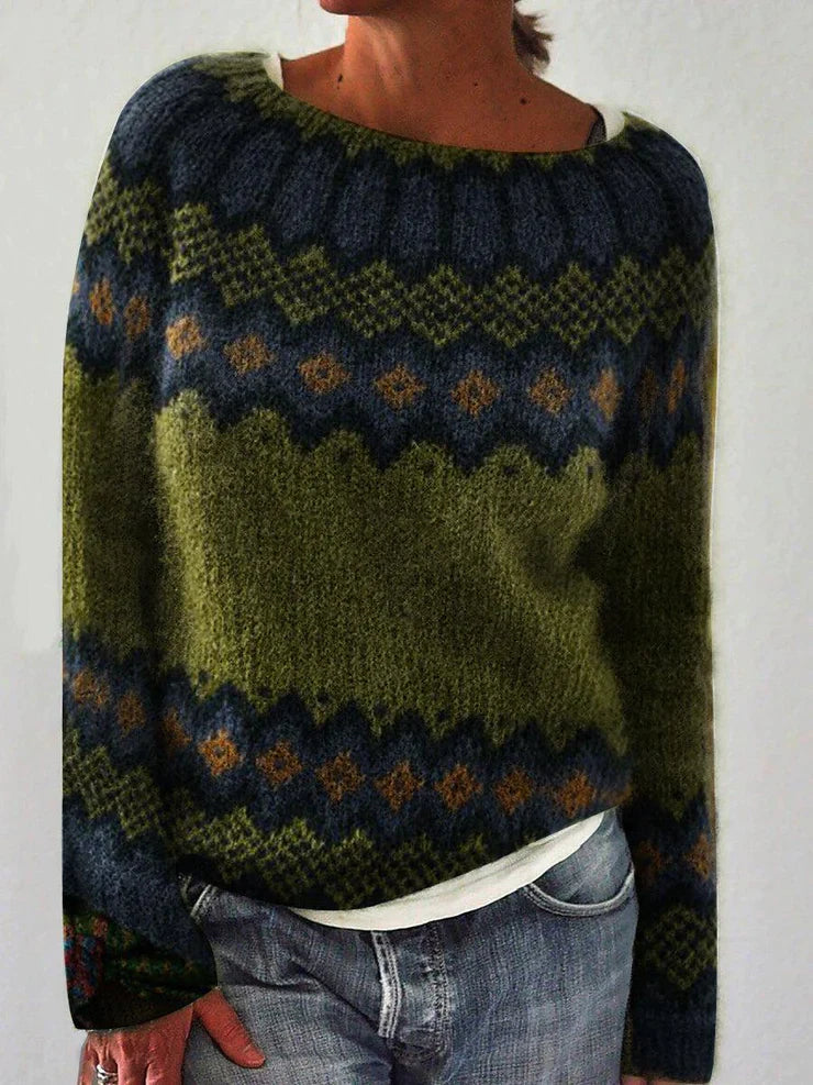 Sylvie Kvinders Vintage Sweater – Varme Geometriske Mønstre i Moderne Retro Stil