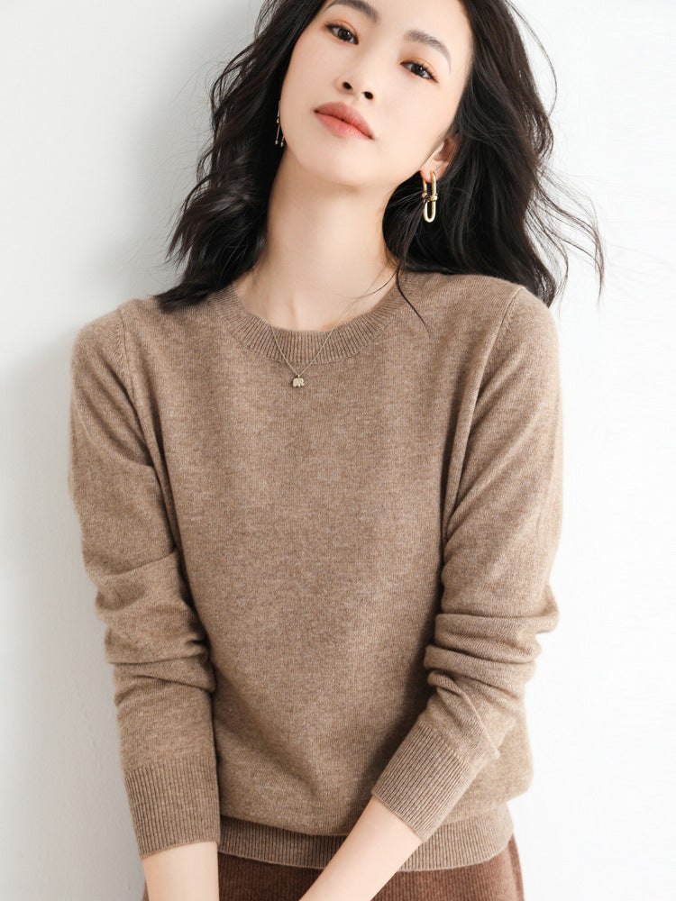 Kvinders Pullover O-Neck Langærmet Merino Uld Sweater