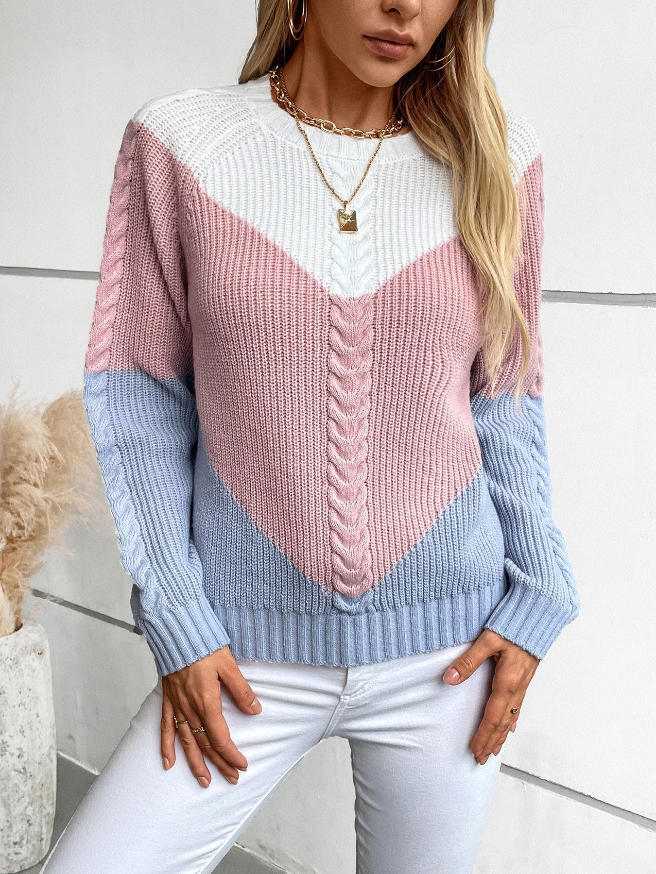Serenity Pull Femme – Blød Tvistet Strik med Chic Kontrasterende Mønster Efterår/Vinter