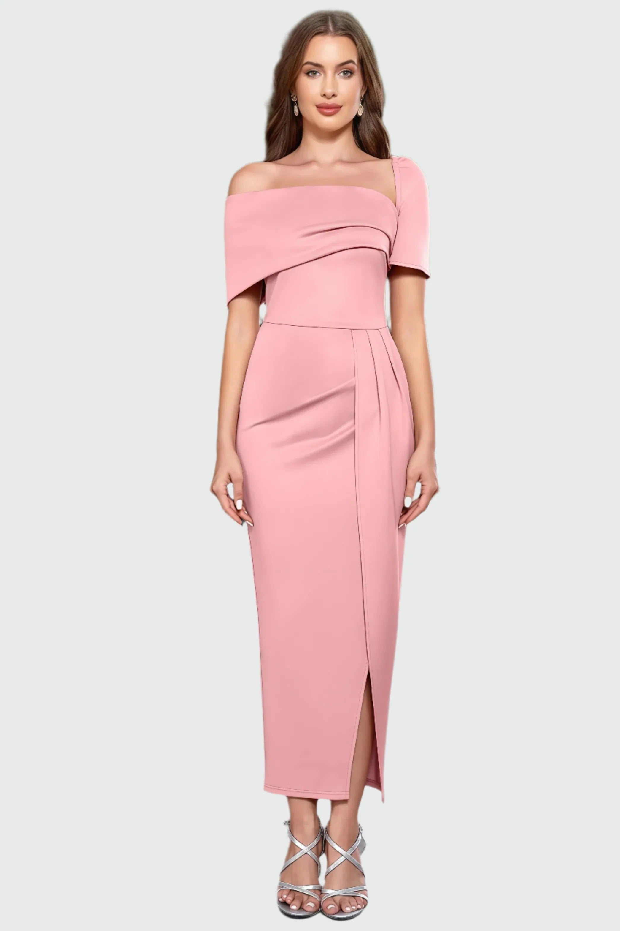 Asymmetrisk Midi Kjole med Én Skulder til Kvinder | Ideel til Aftener og Særlige Begivenheder