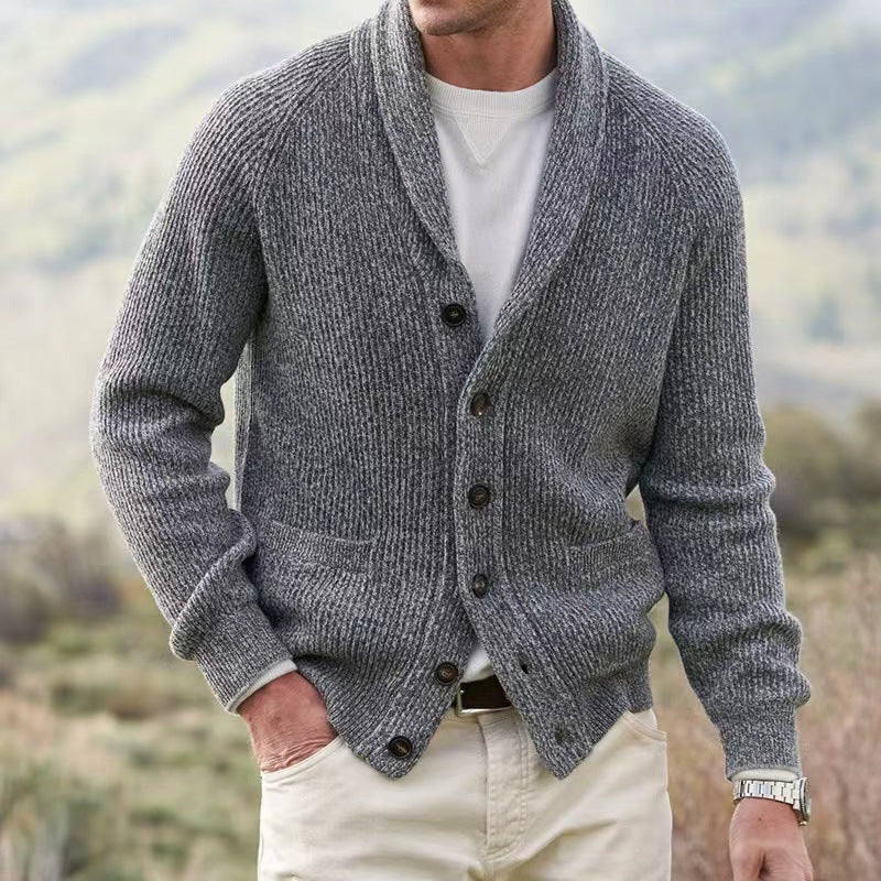 Victorino Herre Uldvest – Stribet V-hals Cardigan med Knapper og Lommer