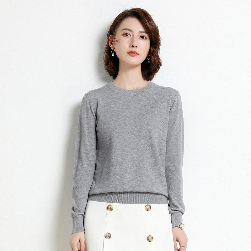 Kvinders Pullover O-Neck Langærmet Merino Uld Sweater