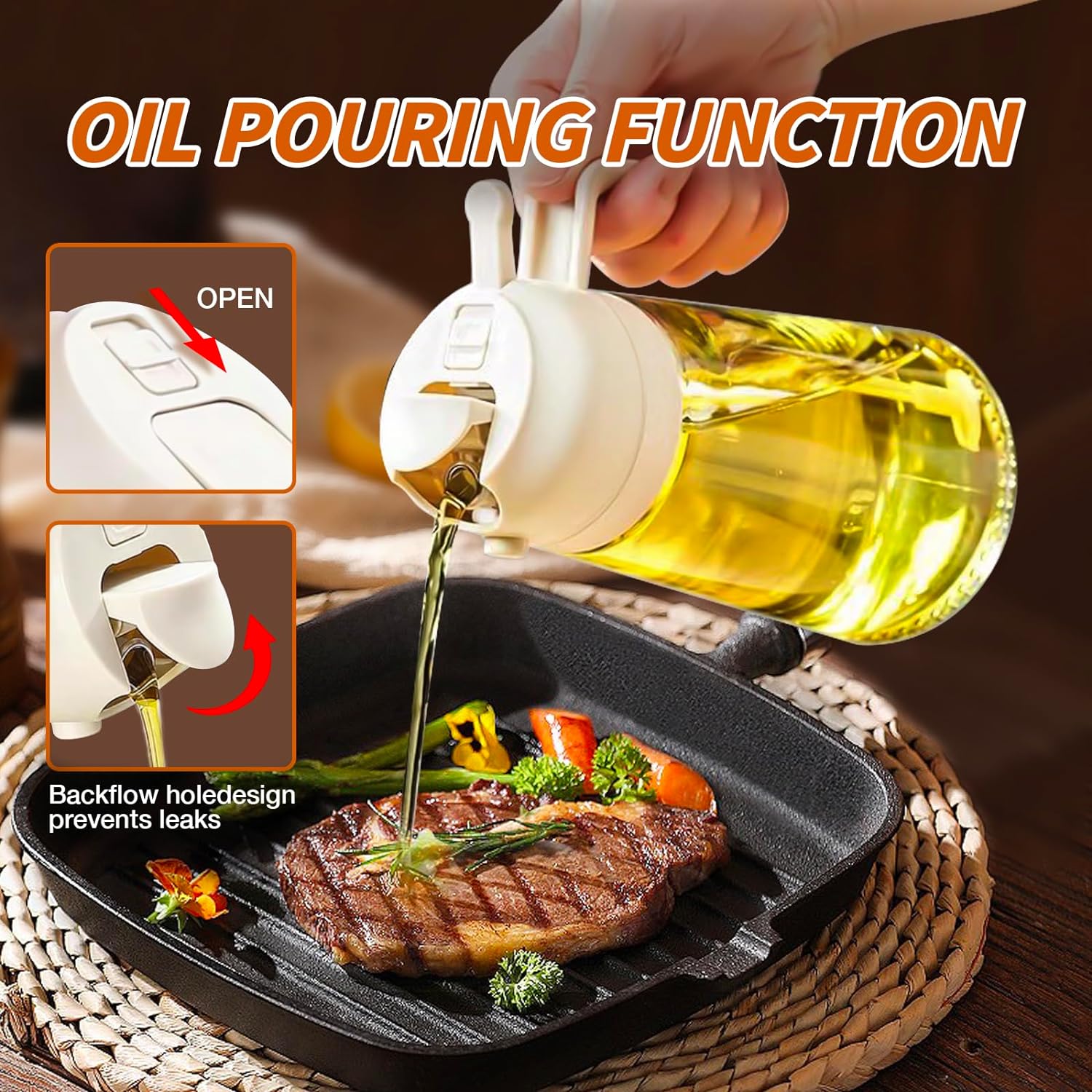 Olivenoliespray 2-i-1 til Madlavning og Grillning