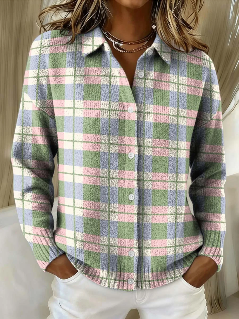 Lena™ – Tjekket Hoodie Bluse i Friske Pastelfarver