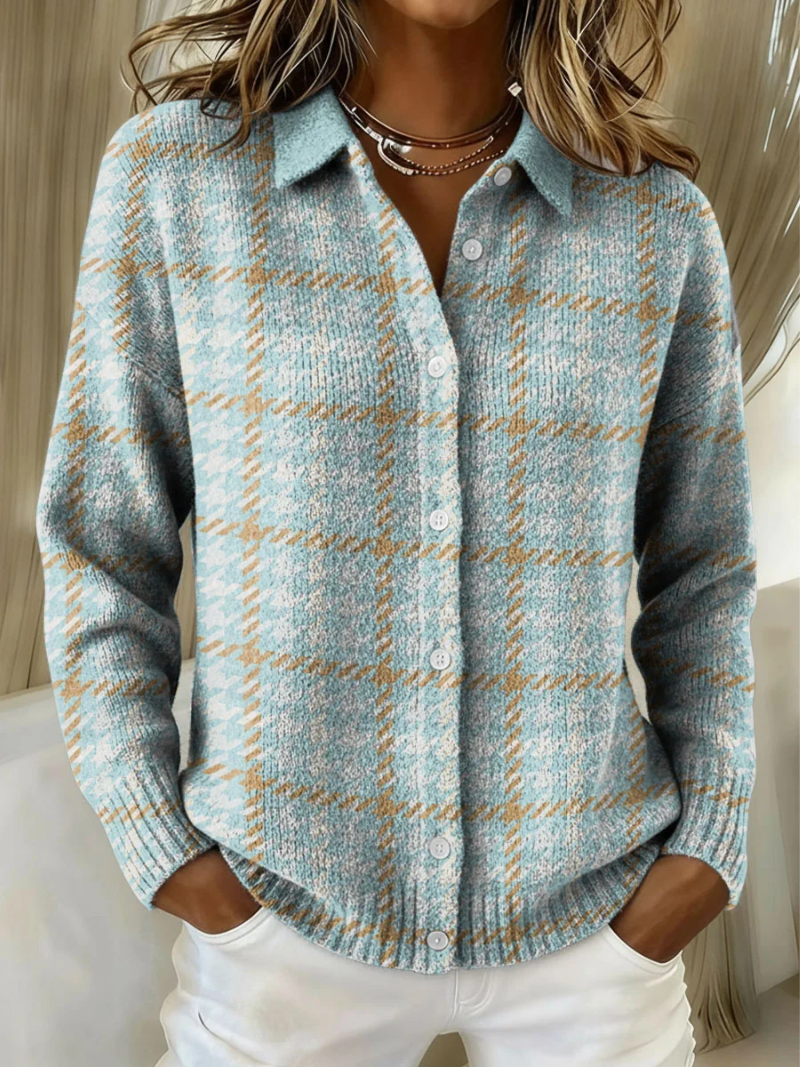Tara™ – Tjekket Hoodie Bluse med Sandfarvede Accenter