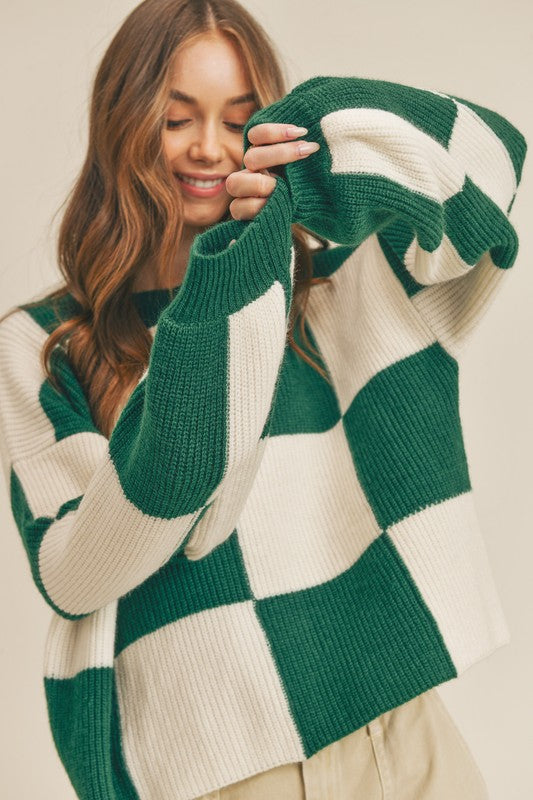 Oversized Pullover Tjekket Mønster til Kvinders i Grøn