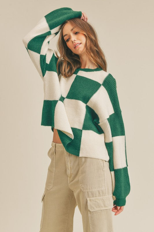Oversized Pullover Tjekket Mønster til Kvinders i Grøn