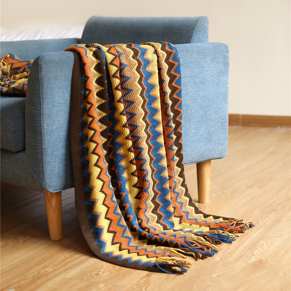 Boho Chevron Dynebetræk – Håndvævet – Med Frynser – Varme Jordfarver