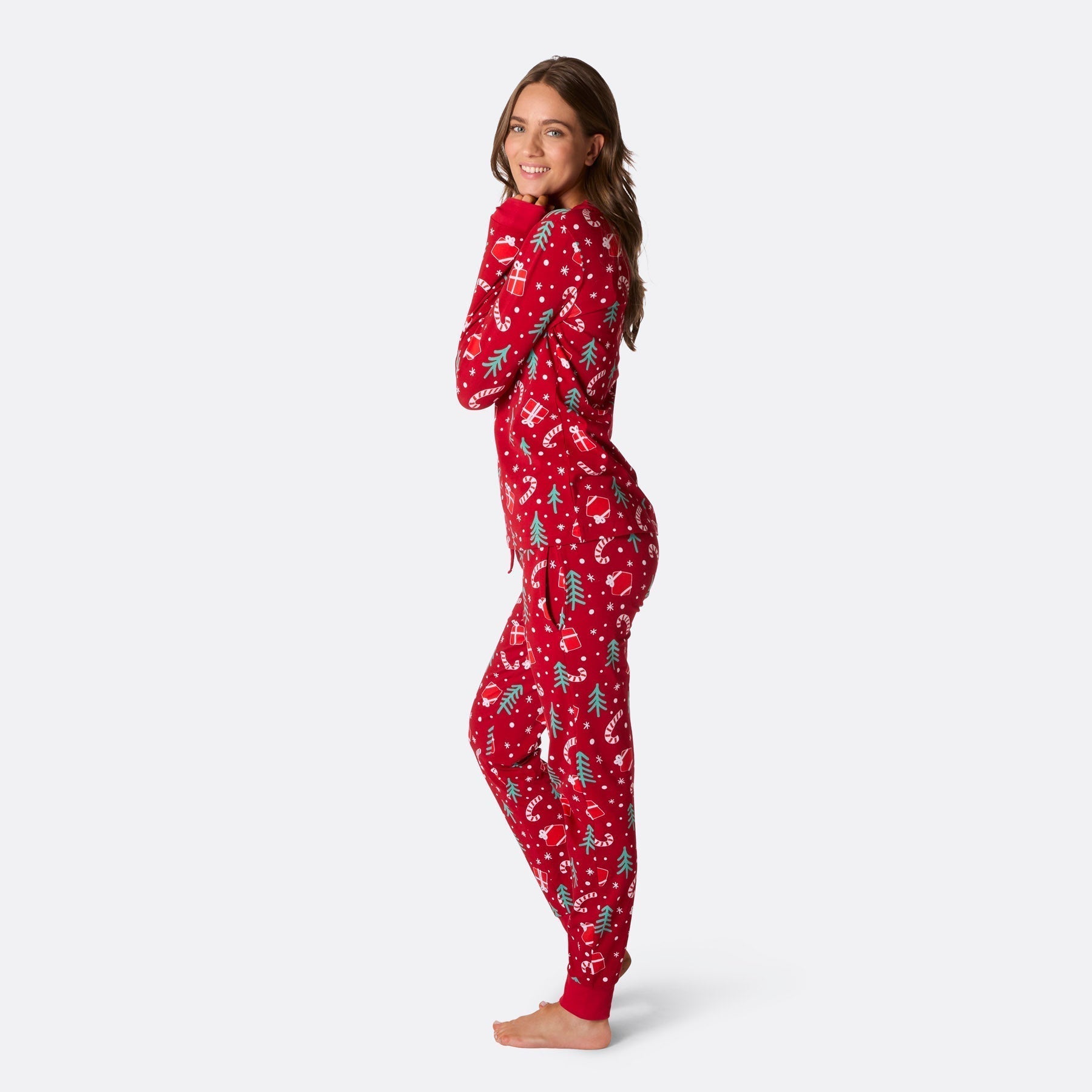 RedJolly | Dame Rød Julemønster Pyjamasæt til Festlig Komfort