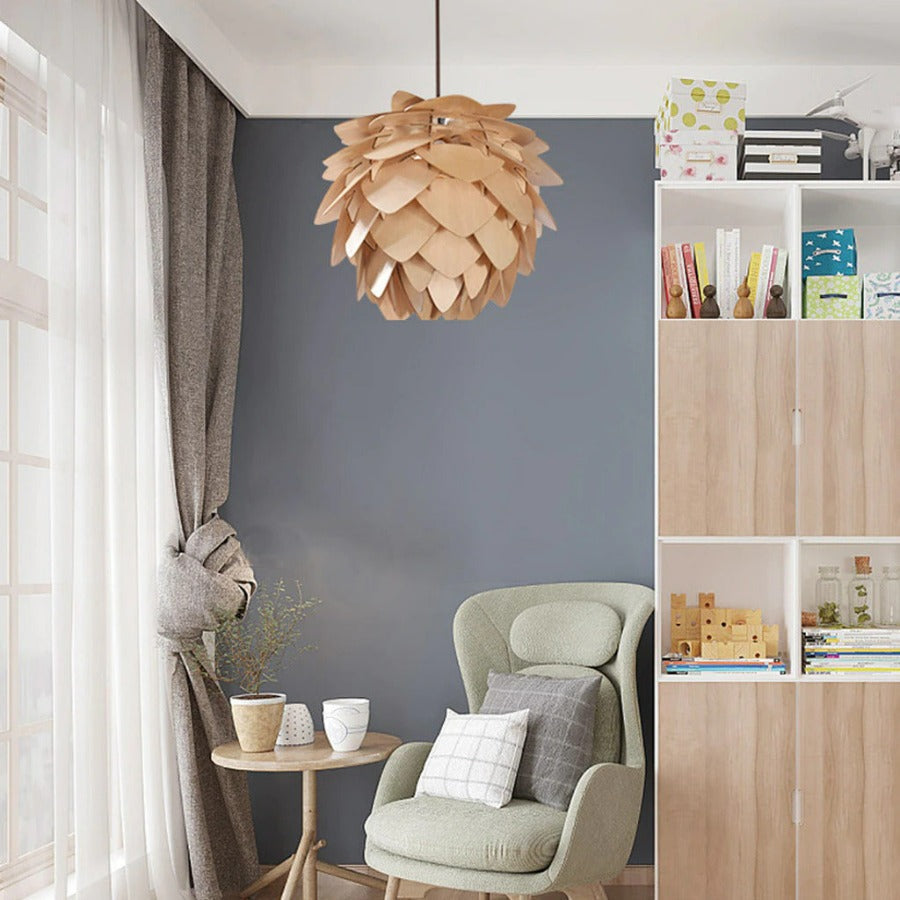 Pendellampe Træ Naturinspireret Design Justerbar Højde
