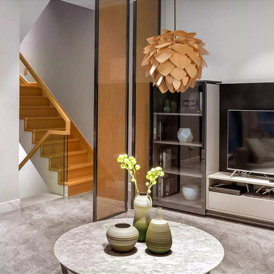 Pendellampe Træ Naturinspireret Design Justerbar Højde