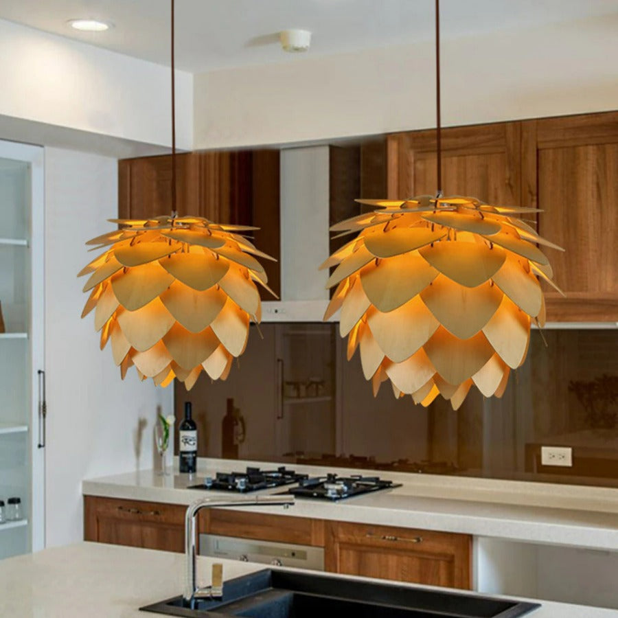 Pendellampe Træ Naturinspireret Design Justerbar Højde
