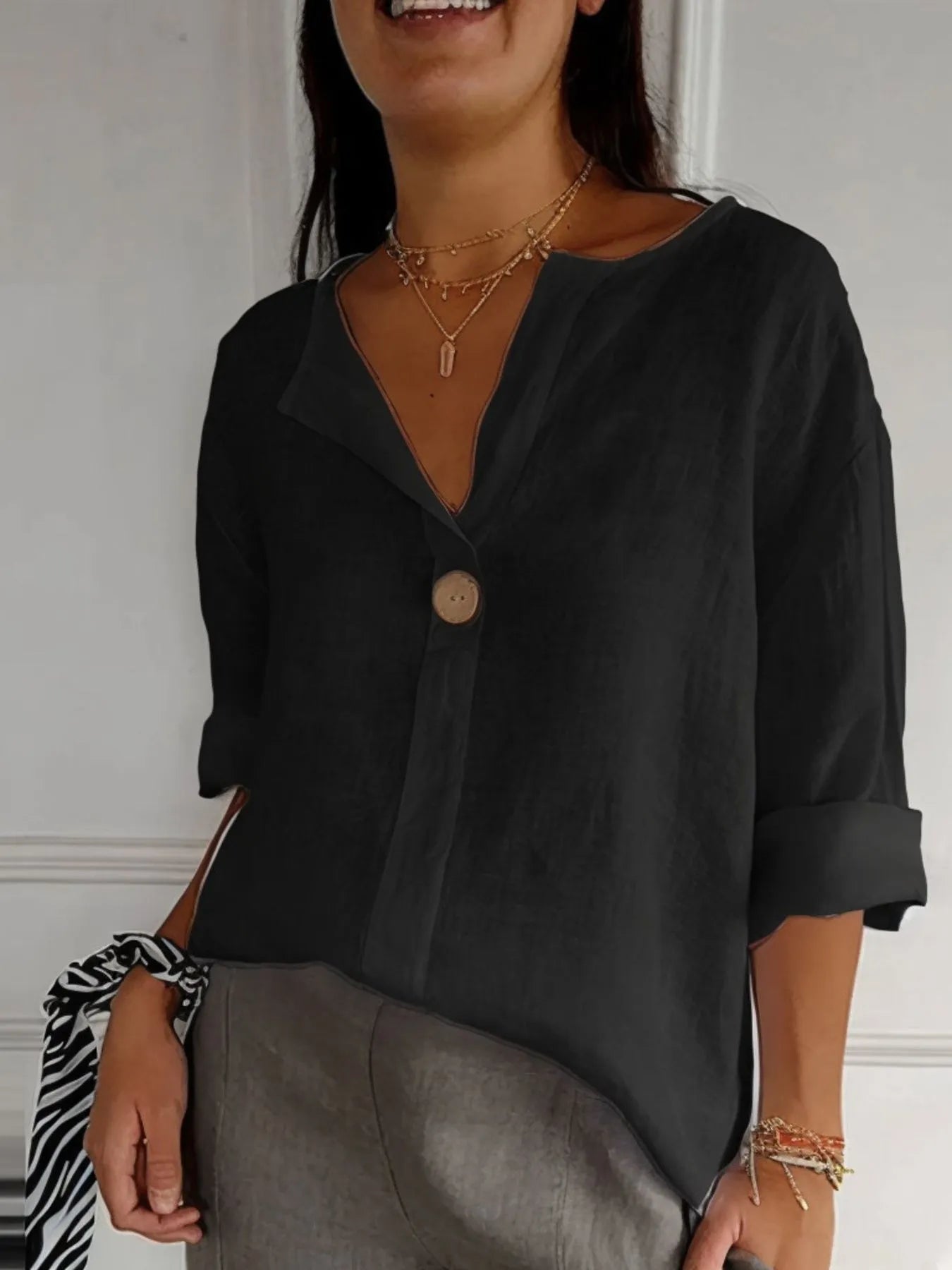 Plus Size Bluse med Notch