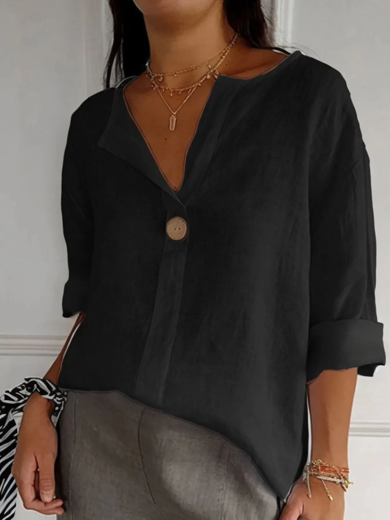 Plus Size Bluse med Notch
