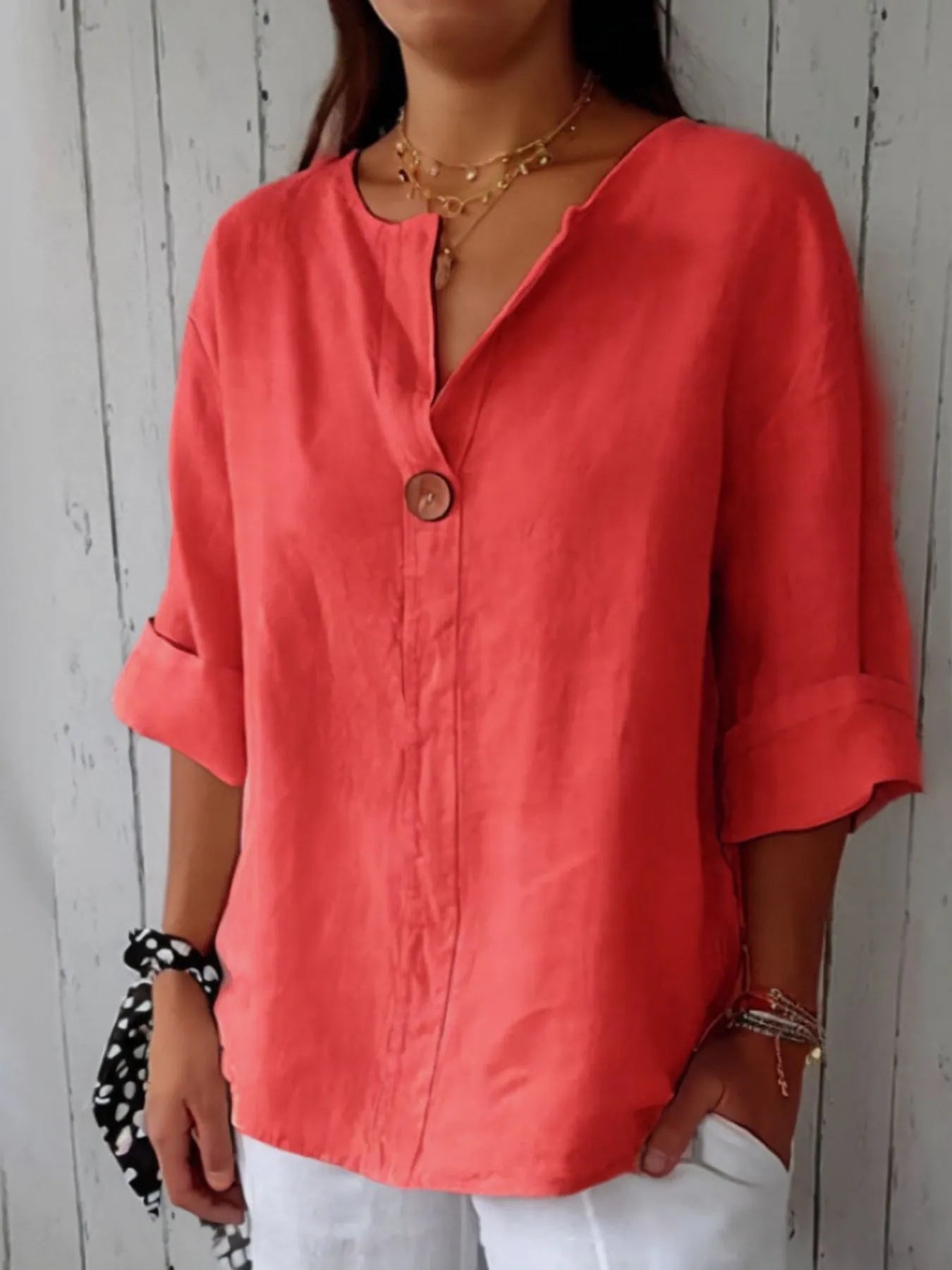 Plus Size Bluse med Notch