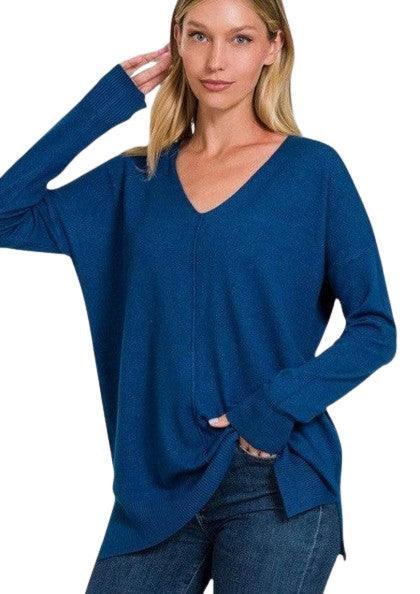 Plus Size Tunika Sweater Langærmet V-Hals Blødt Stof