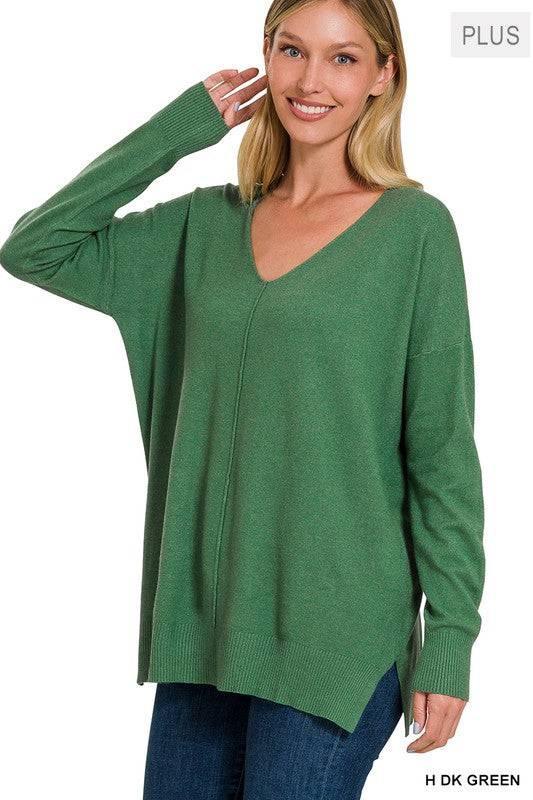 Plus Size Tunika Sweater Langærmet V-Hals Blødt Stof