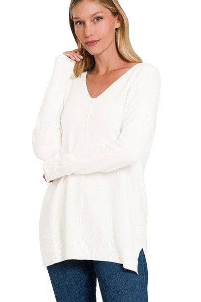 Plus Size Tunika Sweater Langærmet V-Hals Blødt Stof
