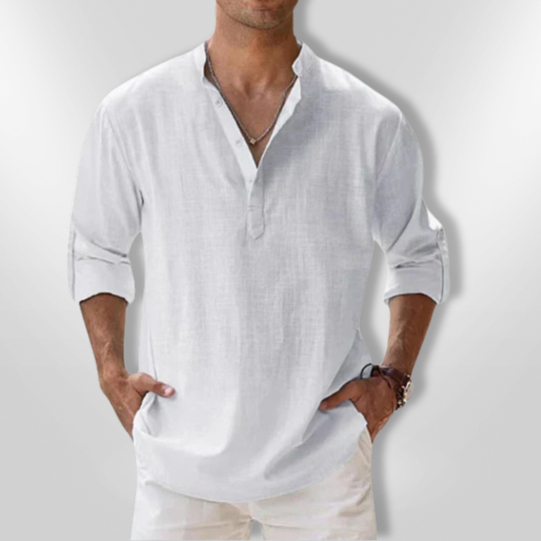 Polo Shirt Til Mænd Linned Tunisisk Krave Let Og Åndbar