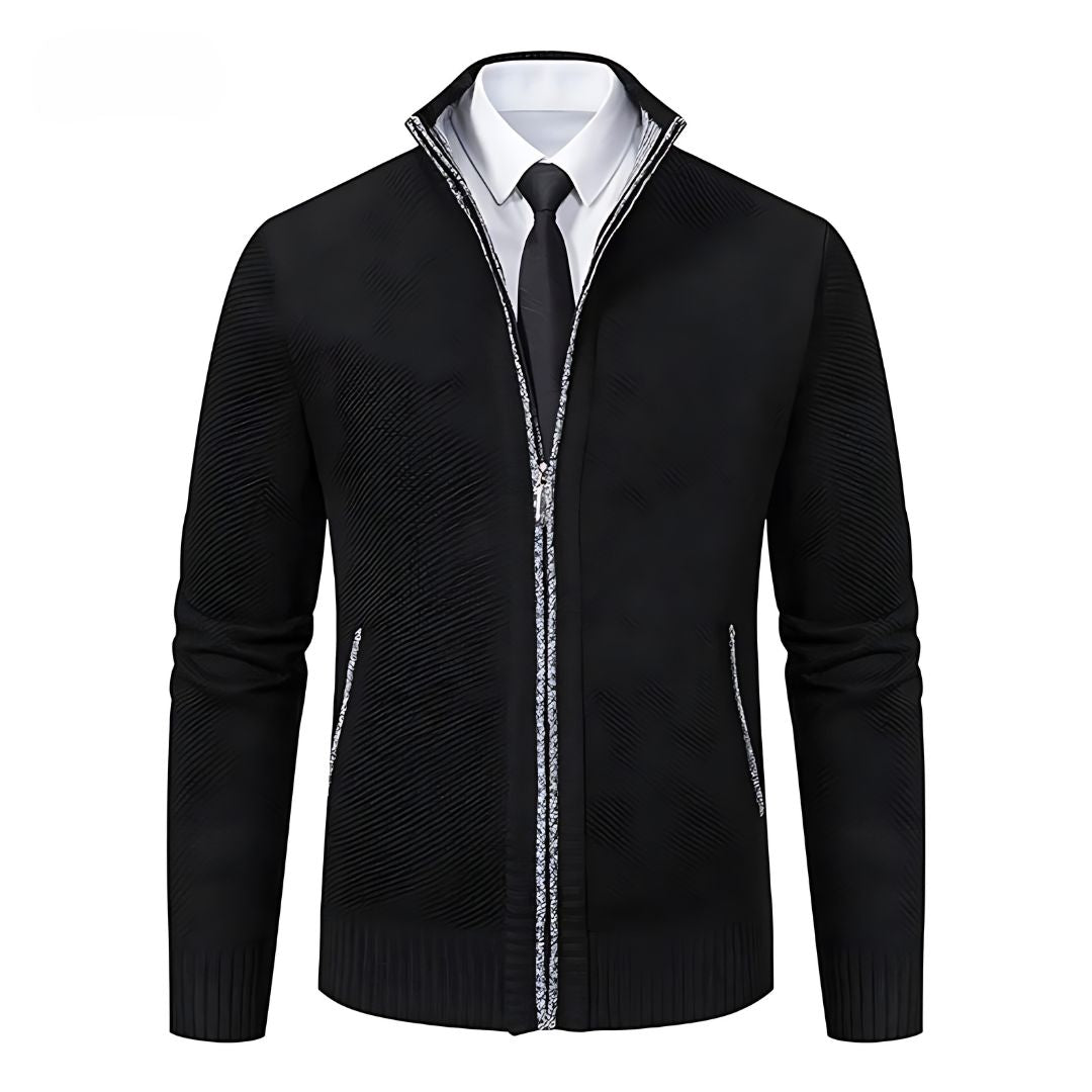 Adrian Pullover Herre – Sort Strik med Lynlås, Elegant & Behagelig til Alle Anledninger