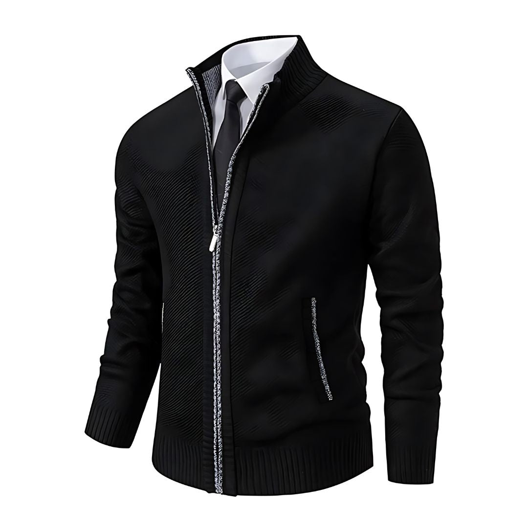 Adrian Pullover Herre – Sort Strik med Lynlås, Elegant & Behagelig til Alle Anledninger