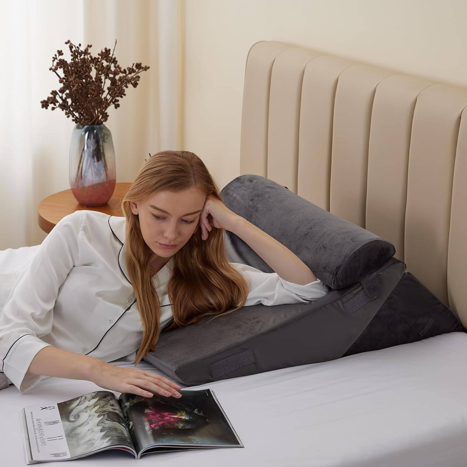 Justerbar kile ortopædisk pude RelaxPlus - Premium 7 i 1 memory foam støtte system