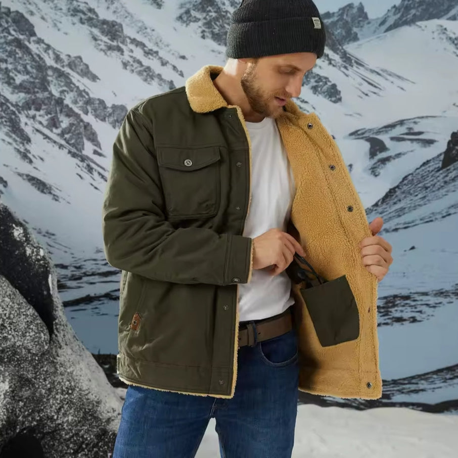 Henri Herre Vinterjakke – Varm Blouson med Sherpa Foder og Falsk Pels Krave