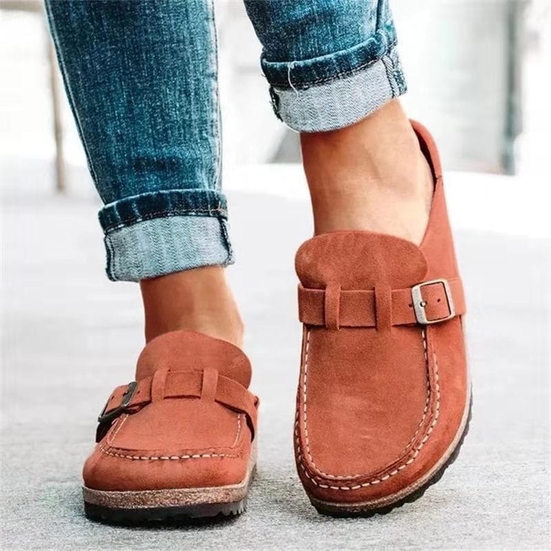 Retro slip-on sandaler i suede med ortopædisk komfort - Solenza