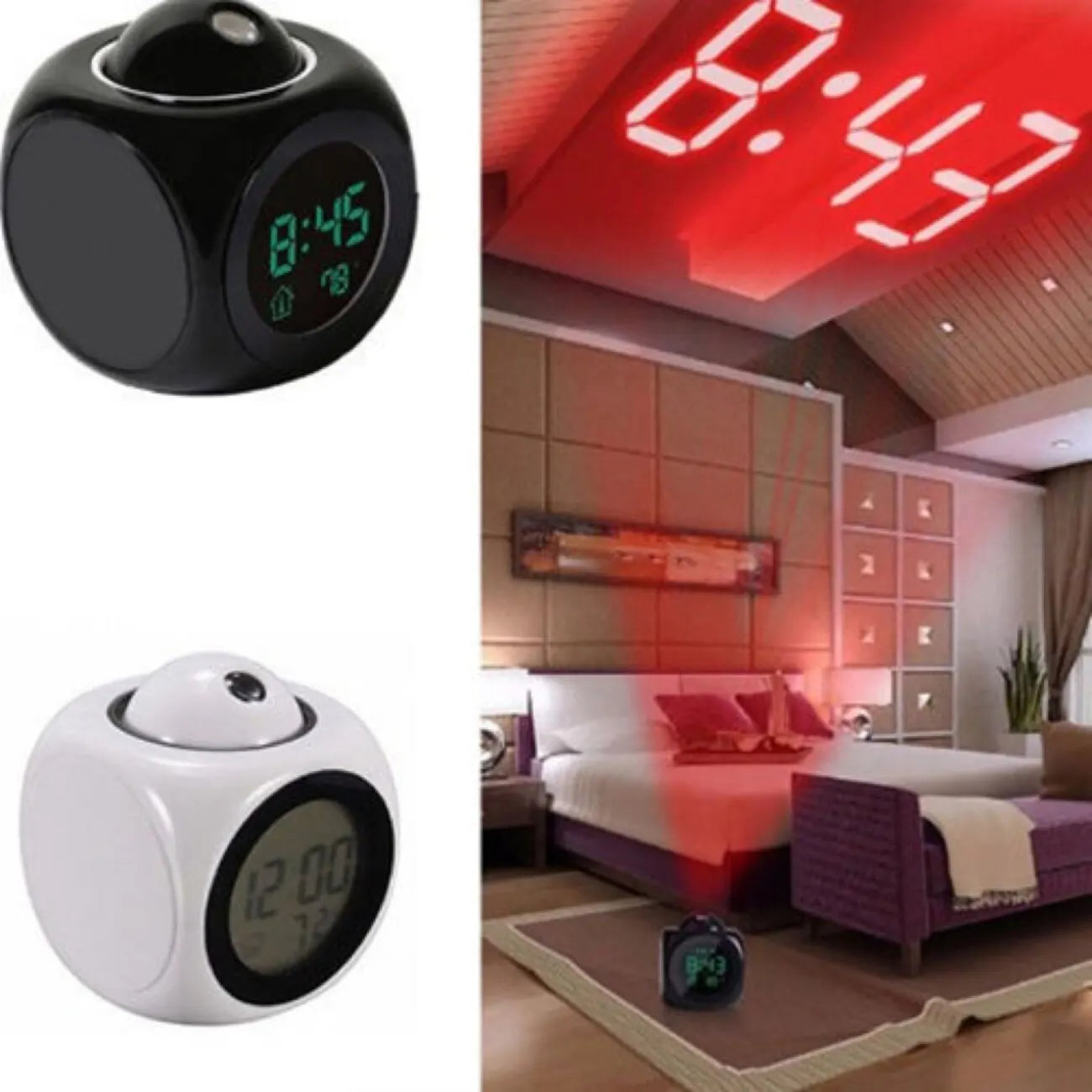 AlarmBeam Projektvækkeur med Temperatur og Dobbelt Alarm – LED Display