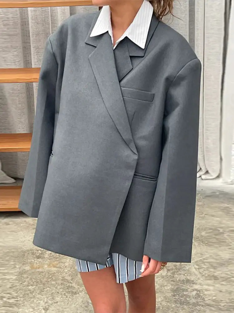 Morgan Blazer Oversize Kvinde – Chic Lang Jakke med Struktureret Krave & Afslappet Pasform